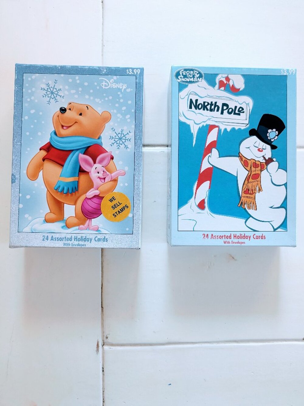 VTG Set of 2 Winnie the Pooh & Frosty Snowman Christmas Cards 44 Assorted w/ box